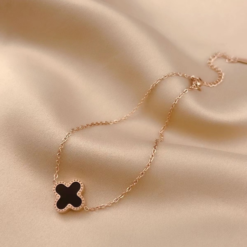 Thời Trang Lắc Chân Mạ Vàng Hồng 18k Hai Mặt Hình Cỏ Bốn Lá Phong Cách Hàn Quốc