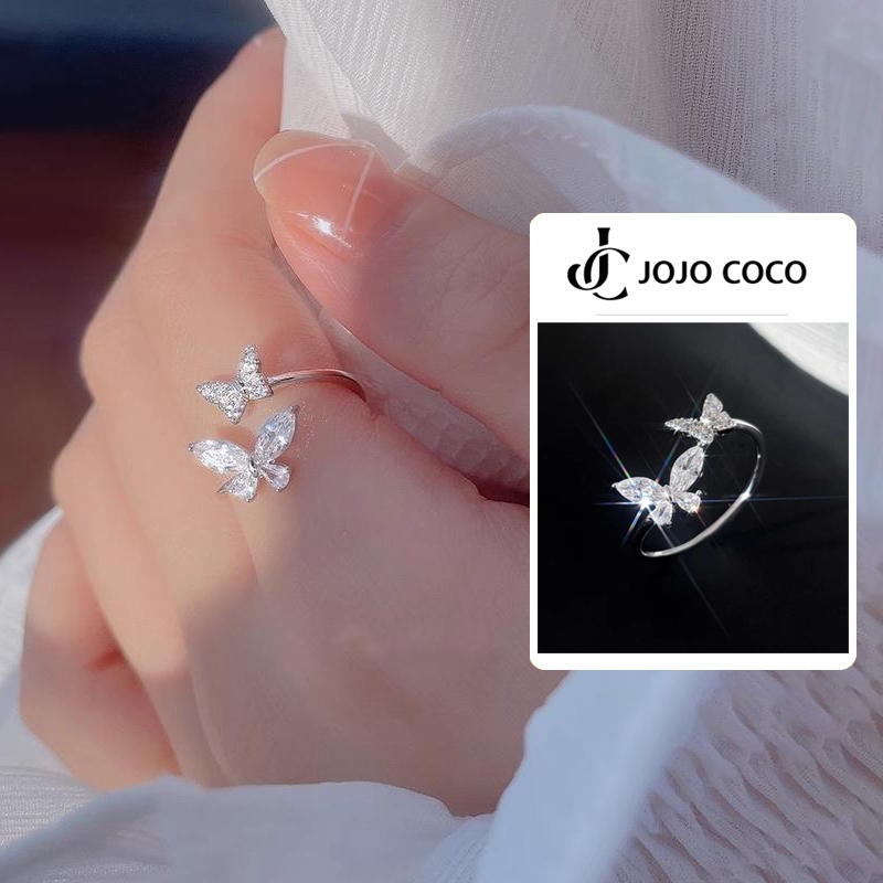 JOJO COCO Nhẫn Hở Bằng Bạc sterling 925 Hình Bướm Đơn Giản Nhẹ Nhàng Cá Tính Hợp Thời Trang Cho Nữ