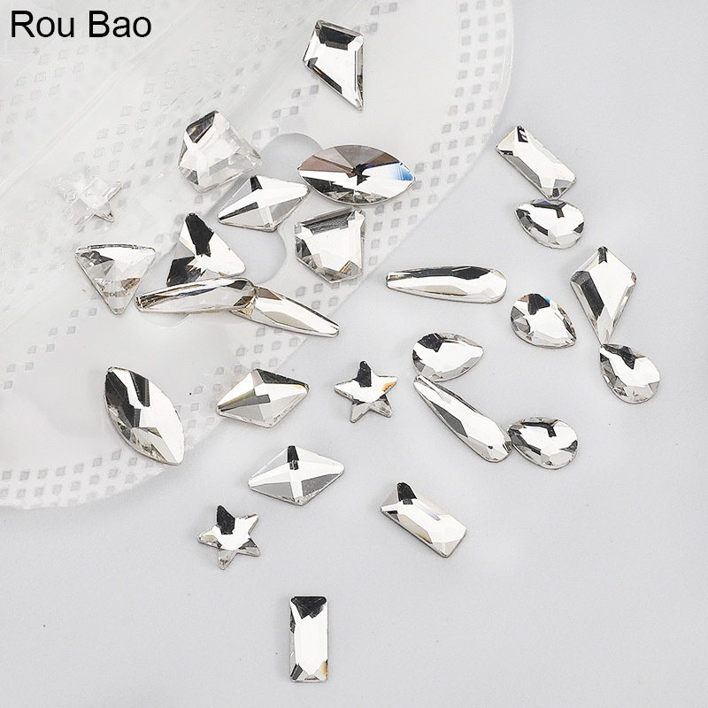 Bộ 50 đá pha lê ROU BAO trong suốt đế phẳng 3D tự trang trí móng tay sang trọng