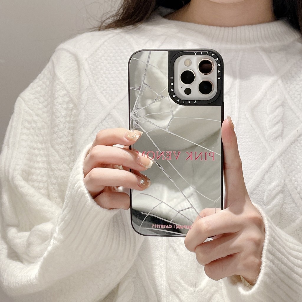 Ốp Điện Thoại Mặt Gương Màu Hồng Họa Tiết Venom Cho iphone 15 pro max 14 13 pro 12 11 pro max