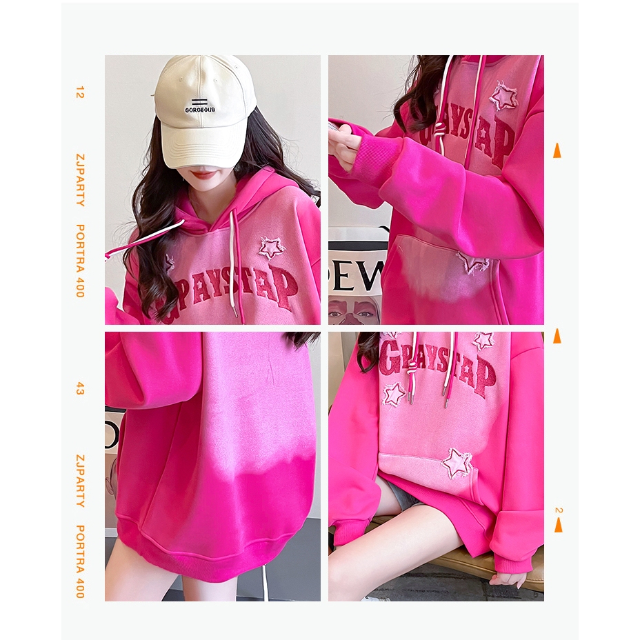 Áo Hoodie Vải Bông Dày Dặn Ấm Áp Thêu Họa Tiết Phong Cách Hàn Quốc Cho Nữ