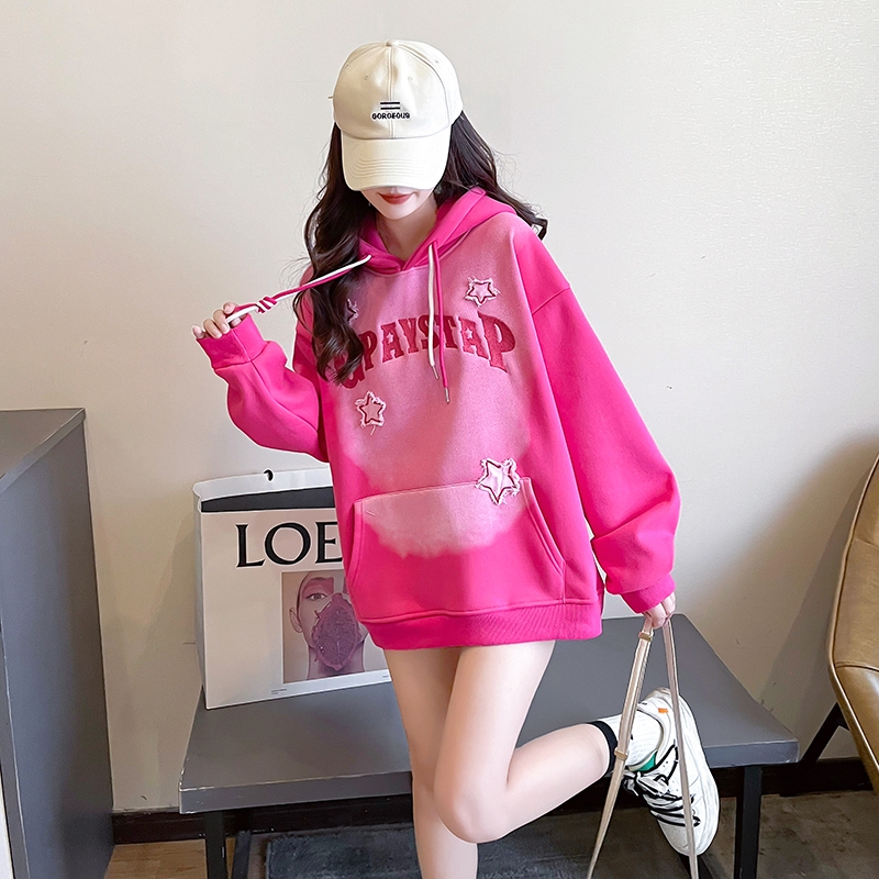 Áo Hoodie Vải Bông Dày Dặn Ấm Áp Thêu Họa Tiết Phong Cách Hàn Quốc Cho Nữ
