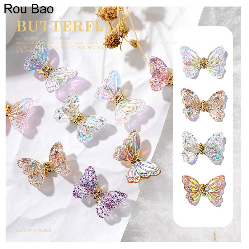 Bộ 2 hộp sequin ROU BAO trang trí móng tay hình bướm thông minh thời trang DIY