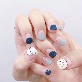 Bộ 24 móng tay giả ngắn màu đỏ rượu dễ thương 1393