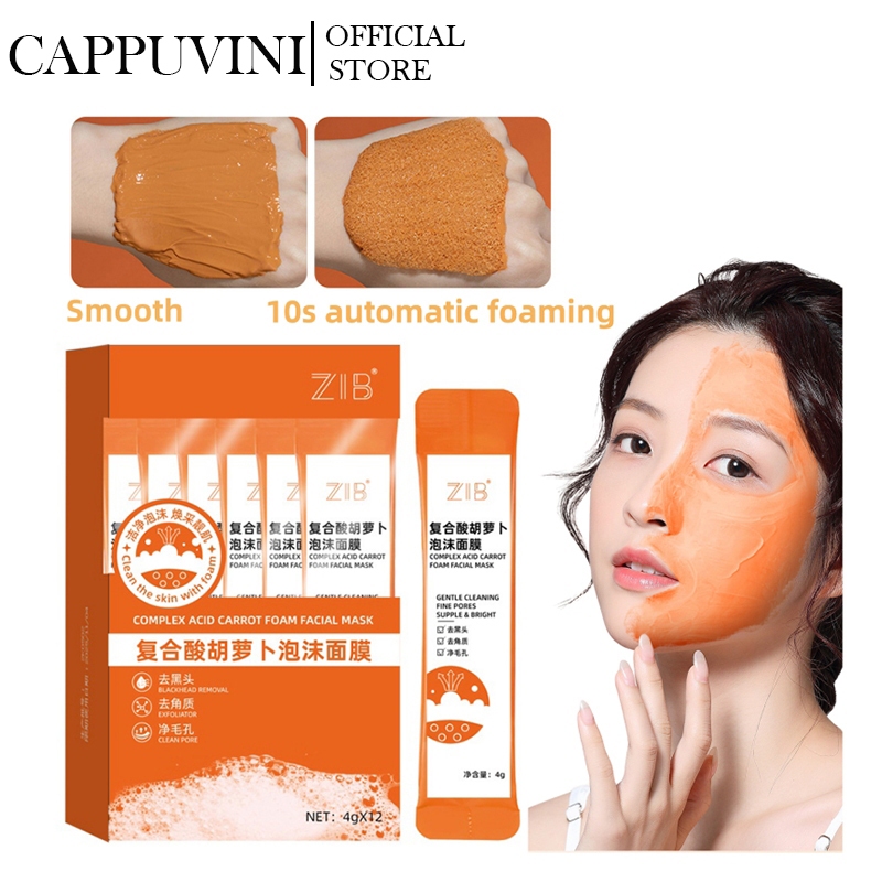 [Hàng mới về] Cappuvini®ZIB Hộp 12 Mặt Nạ Tạo Bọt Cà Rốt ZIB Dưỡng Ẩm Làm Sáng Da