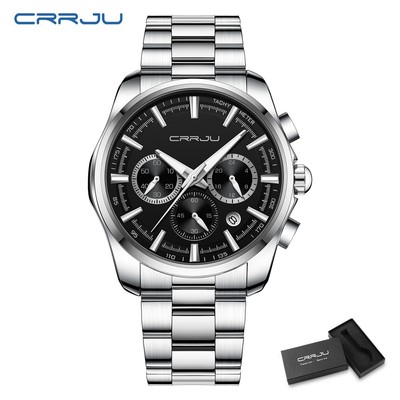 Crrju Đồng Hồ quartz Chạy Kim Đa Năng Chống Thấm Nước Chất Liệu Thép Không Gỉ 2316
