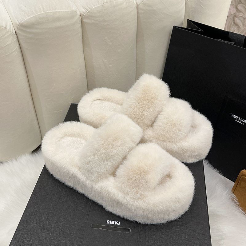 Dép lông quai ngang dép bông lê thời trang đế cao su mềm êm đi trong nhà