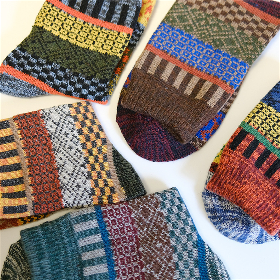 Đôi Tất Chân Len Dày Giữ Ấm Mùa Thu Đông Họa Tiết Kẻ Sọc Dọc Phong Cách Dân Tộc d454 Cho Nam