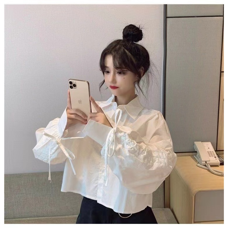 Áo Sơ Mi Nữ Tay Dài Dáng Rộng Cổ Búp Bê Phong Cách Thời Trang Pháp