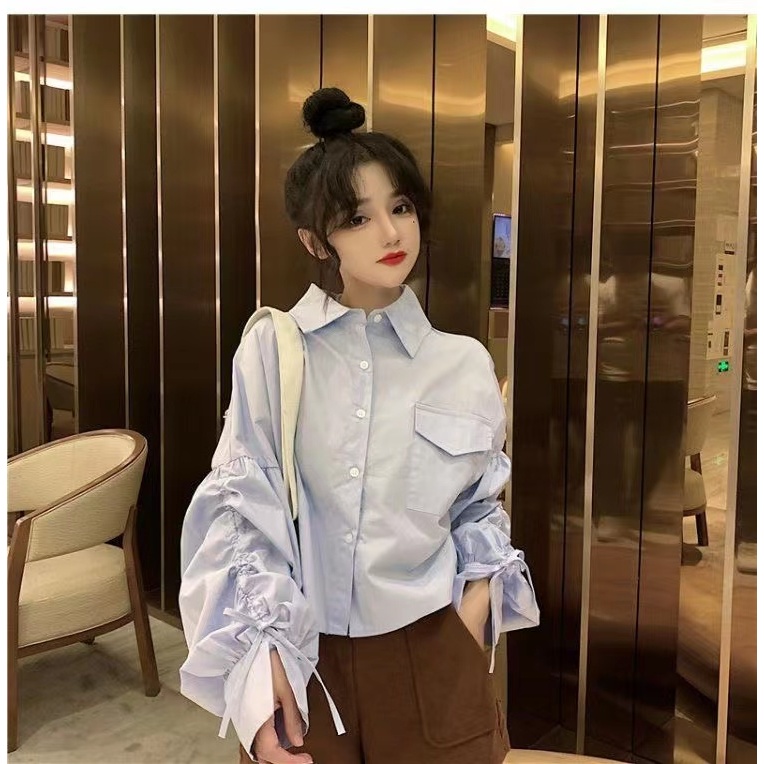 Áo Sơ Mi Nữ Tay Dài Dáng Rộng Cổ Búp Bê Phong Cách Thời Trang Pháp