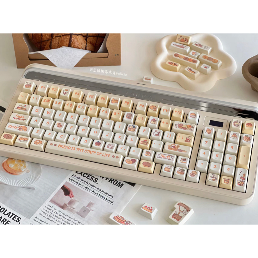 130 Phím Bánh mì sữa Keycap MDA Chiều cao PBT Chất liệu thăng hoa nhiệt cá nhân tùy chỉnh cơ khí Màu Vàng Keycaps Áp dụng 61/68/75/84/87/104/108 keycaps