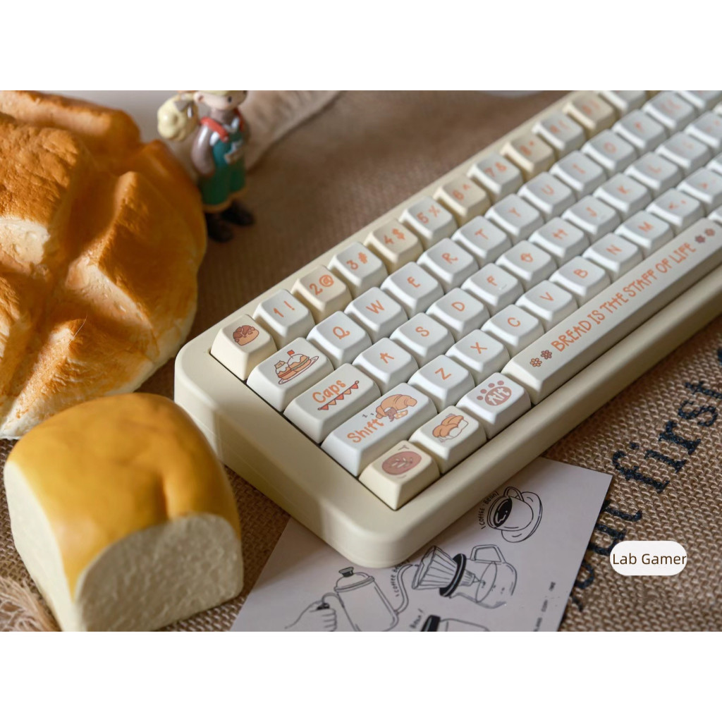 130 Phím Bánh mì sữa Keycap MDA Chiều cao PBT Chất liệu thăng hoa nhiệt cá nhân tùy chỉnh cơ khí Màu Vàng Keycaps Áp dụng 61/68/75/84/87/104/108 keycaps