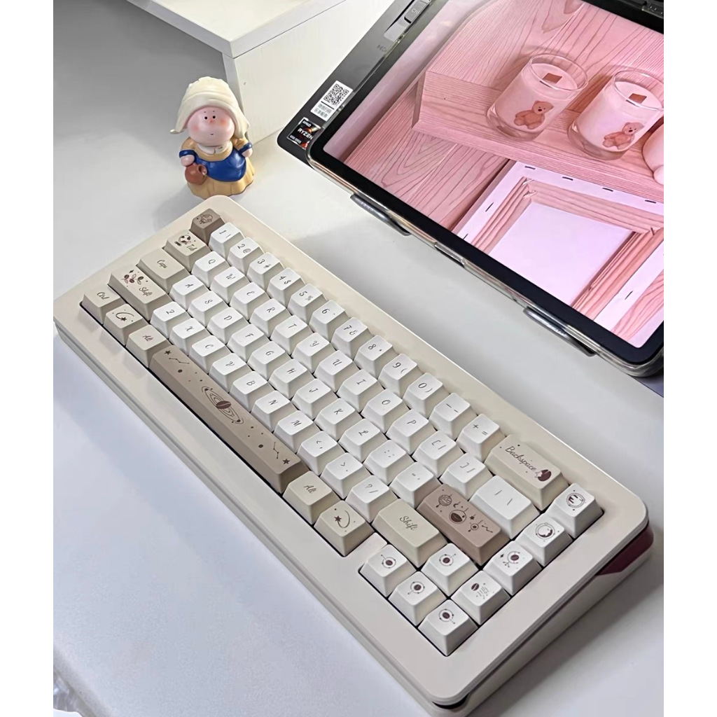 130 Phím Hạt cà phê Keycap Cherry Chiều cao PBT Chất liệu thăng hoa nhiệt cá nhân tùy chỉnh cơ khí Màu Xám Keycaps Áp dụng 61/68/75/84/87/104/108 keycaps