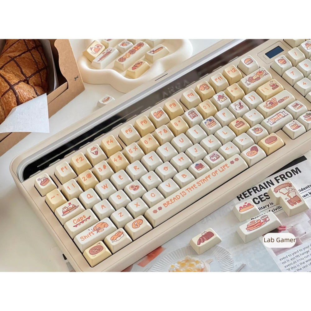 130 Phím Bánh mì sữa Keycap MDA Chiều cao PBT Chất liệu thăng hoa nhiệt cá nhân tùy chỉnh cơ khí Màu Vàng Keycaps Áp dụng 61/68/75/84/87/104/108 keycaps