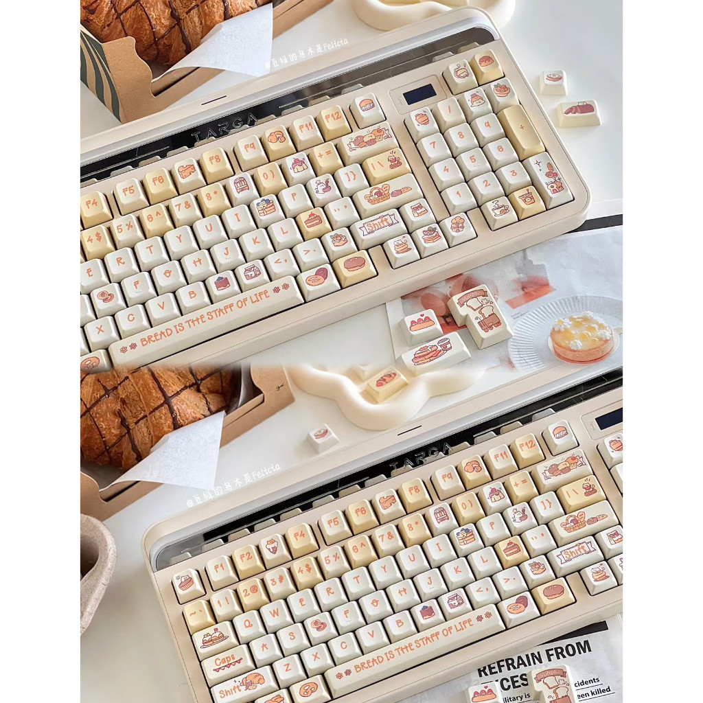 130 Phím Bánh mì sữa Keycap MDA Chiều cao PBT Chất liệu thăng hoa nhiệt cá nhân tùy chỉnh cơ khí Màu Vàng Keycaps Áp dụng 61/68/75/84/87/104/108 keycaps