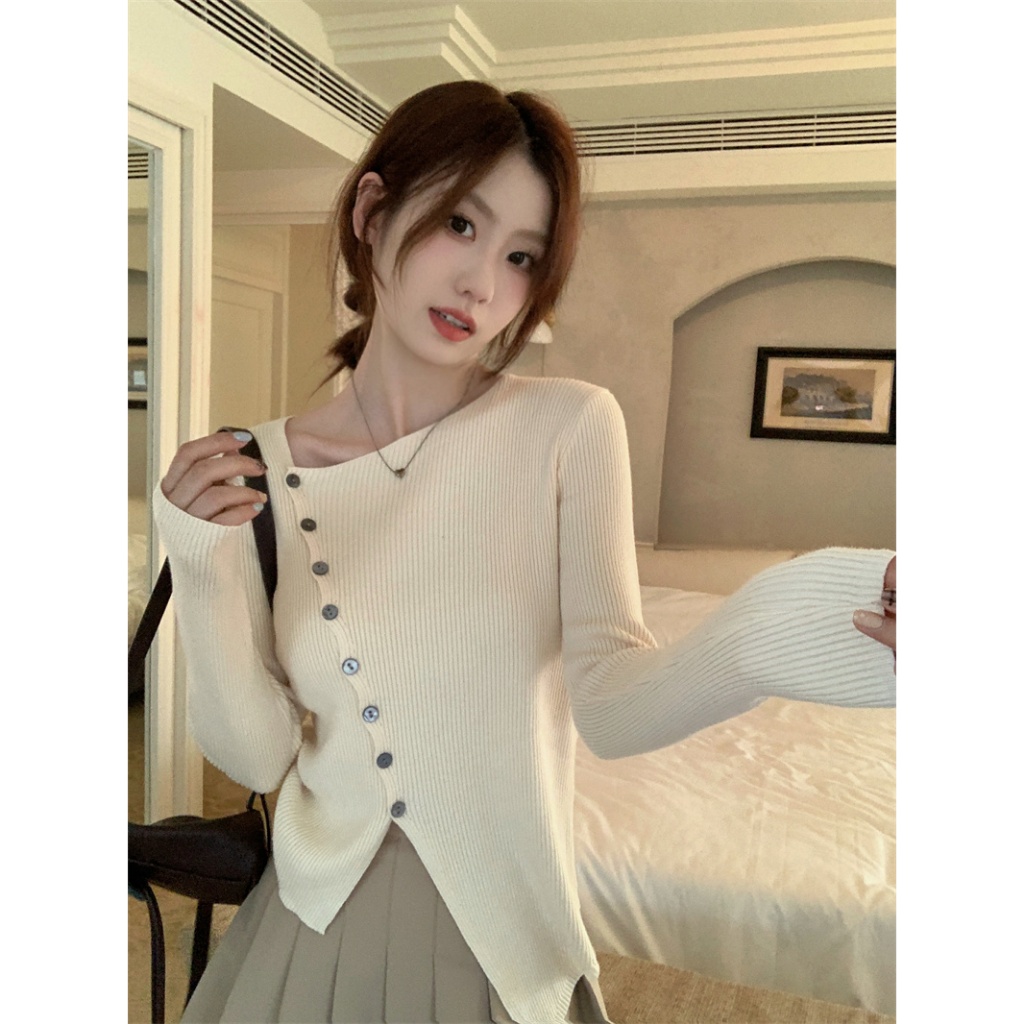 Xiaozhainv Áo sweater Dệt Kim Tay Dài Dáng Ôm Phong Cách Hàn Quốc Thời Trang Cho Nữ y2k