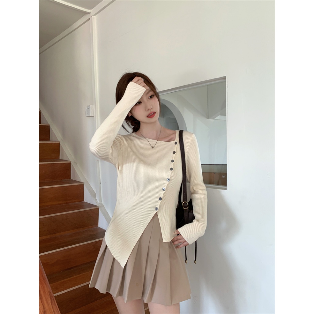 Xiaozhainv Áo sweater Dệt Kim Tay Dài Dáng Ôm Phong Cách Hàn Quốc Thời Trang Cho Nữ y2k
