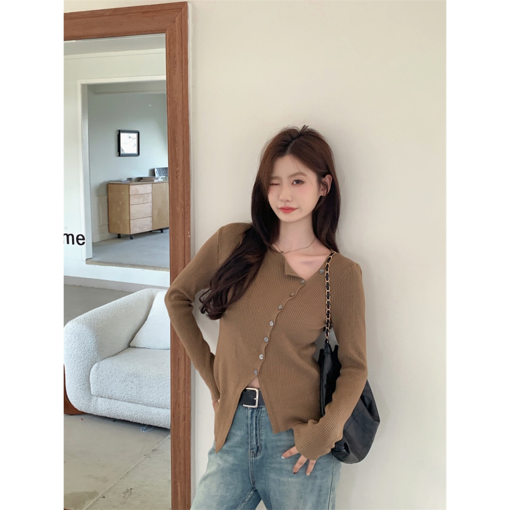 Xiaozhainv Áo sweater Dệt Kim Tay Dài Dáng Ôm Phong Cách Hàn Quốc Thời Trang Cho Nữ y2k