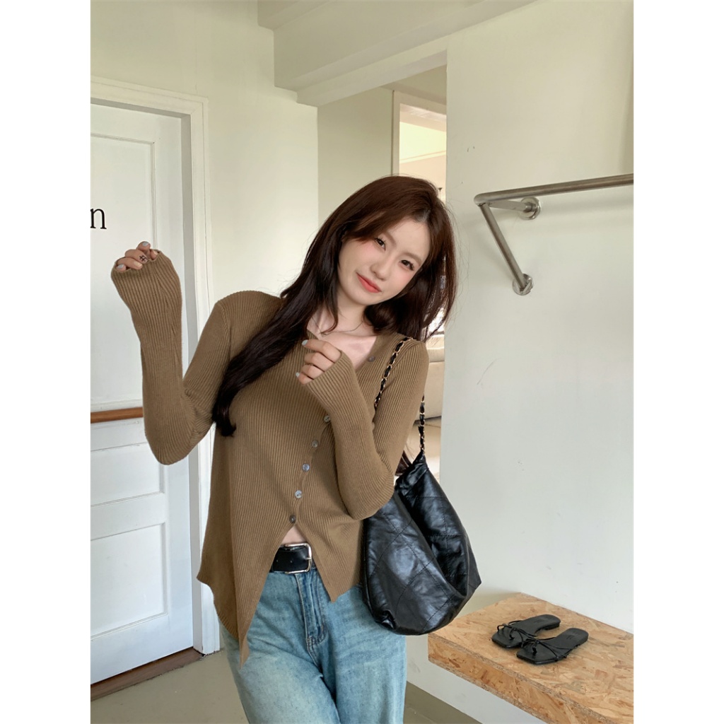 Xiaozhainv Áo sweater Dệt Kim Tay Dài Dáng Ôm Phong Cách Hàn Quốc Thời Trang Cho Nữ y2k