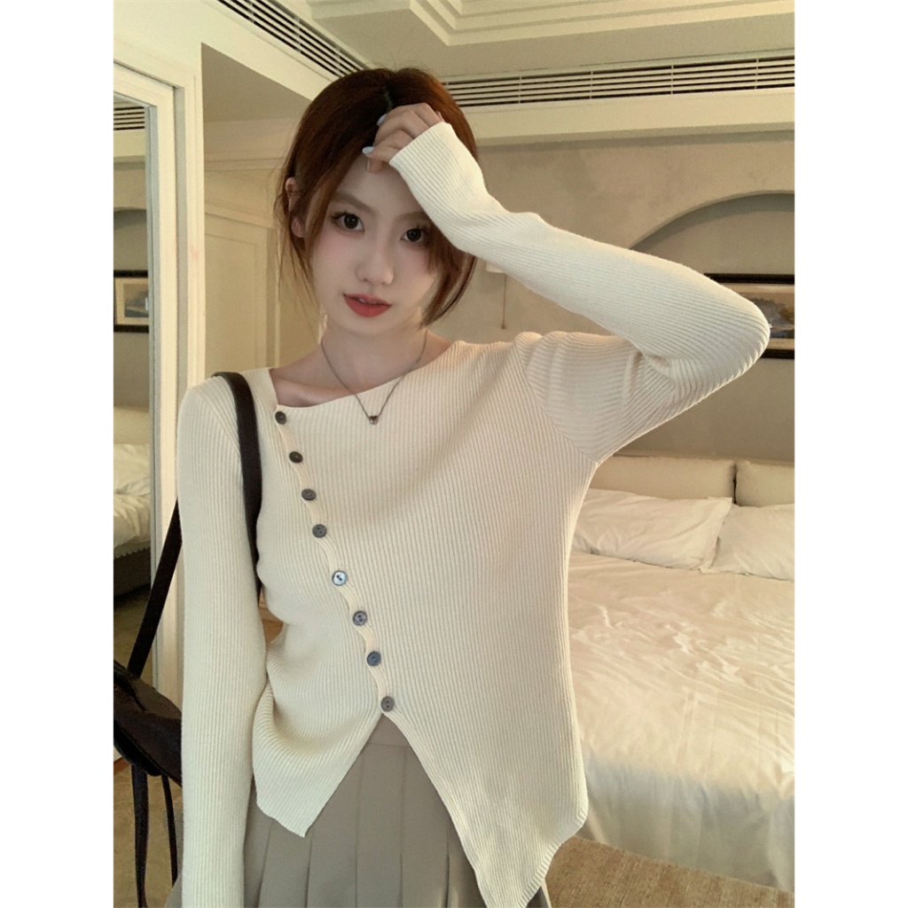 Xiaozhainv Áo sweater Dệt Kim Tay Dài Dáng Ôm Phong Cách Hàn Quốc Thời Trang Cho Nữ y2k