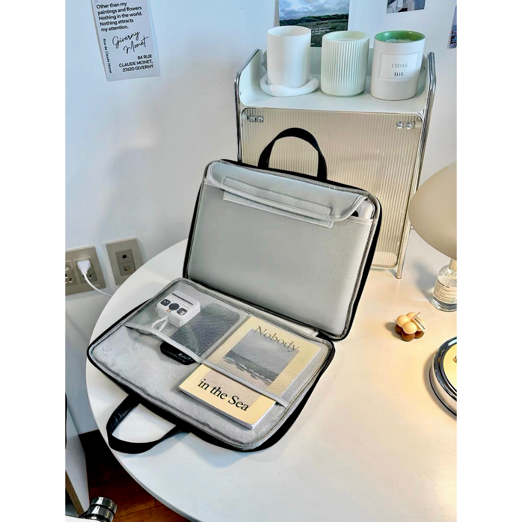 Túi Đựng laptop Chống Sốc Bằng Vải Nhung Kẻ Kích Thước Lớn Hình Gấu cherry Phong Cách Hàn Quốc Cho 13.3 14.1 15.6 inches