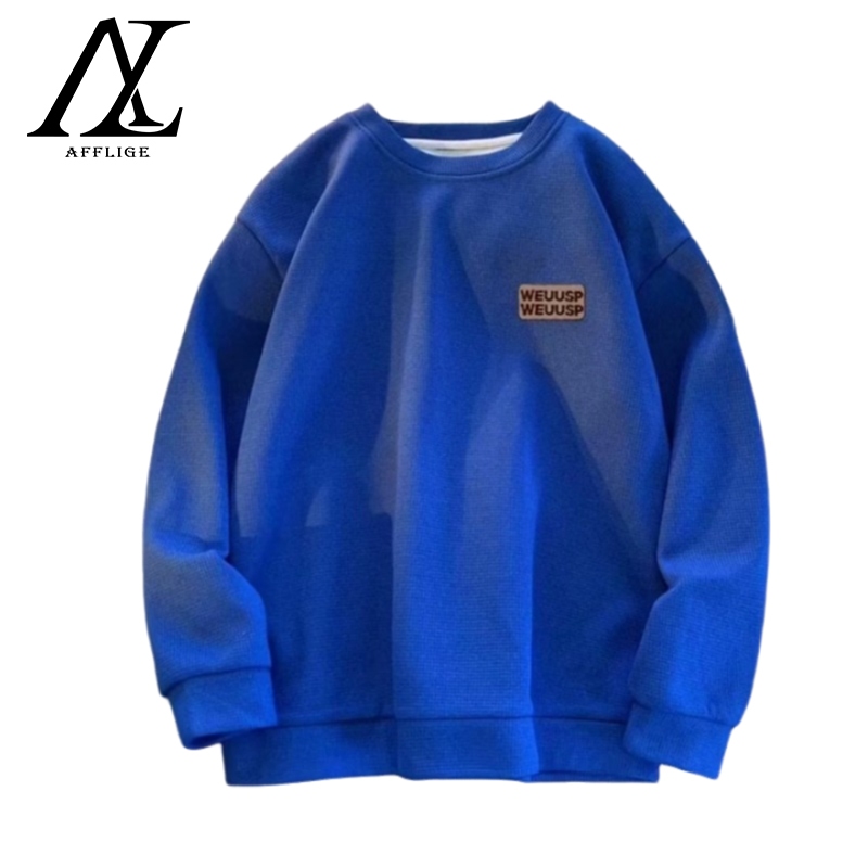 ♞Aff LIGA♞ Áo sweater Form Rộng Phối Layer Chất Nỉ Unisex Thời Trang Trẻ Trung Tay Dài Dáng Rộng Màu Trơn Thêu Chữ Phong Cách hip hop Thời Trang Mùa Thu 2023