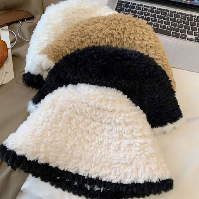 Đen Mũ bucket Lông Nhung Phong Cách Thời Trang Thu Đông Hàn Quốc Dành Cho Nữ