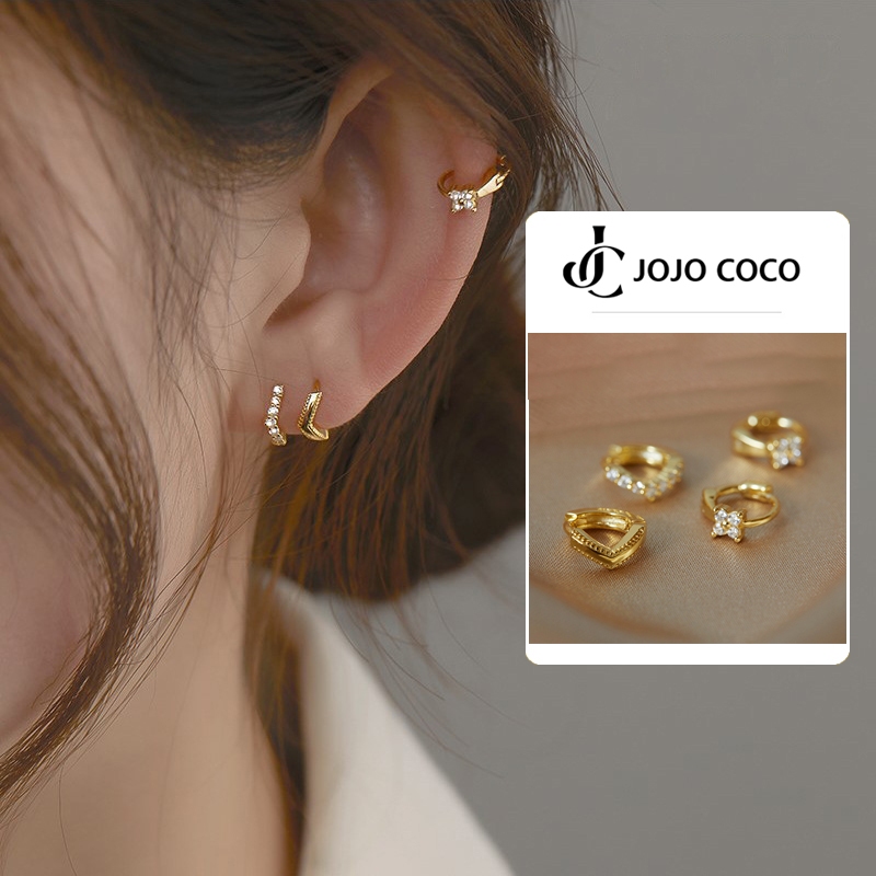 JOJO COCO Khuyên Tai Tròn Đính Đá zircon Pha Lê Phong Cách Hàn Quốc Thời Trang Cho Nữ