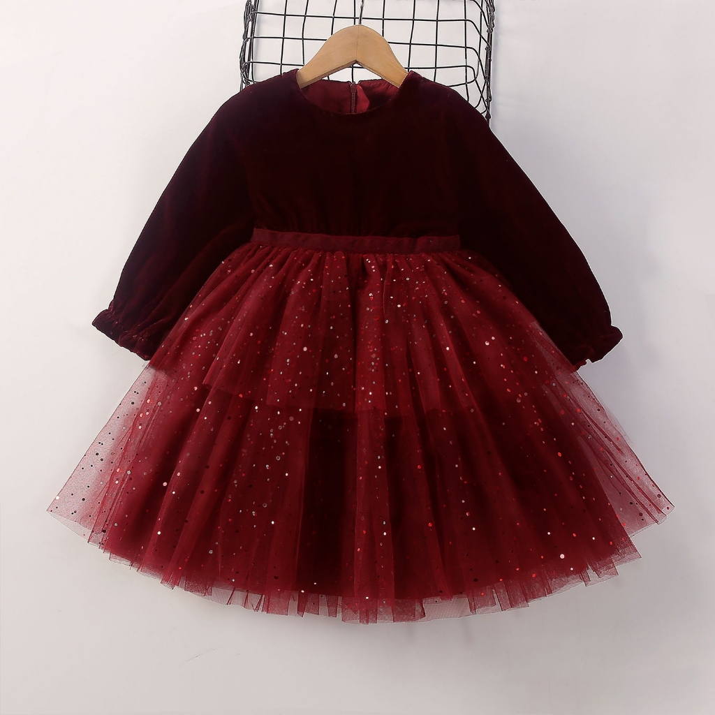 Đầm Công Chúa / Năm Mới / Ông Già Noel Đính Kim Sa Lấp Lánh Kèm Băng Đô Xinh Xắn Cho Bé Gái