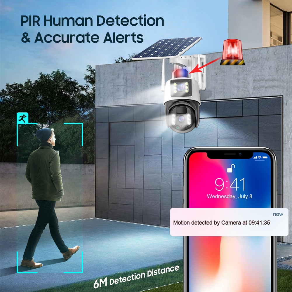 LLSEE V380 Pro 4G Camera 2 Mắt SIM Thẻ năng lượng mặt trời PTZ Camera không dây 4K 8MP Camera năng lượng mặt trời WIFI ngoài trời 360 Built-in Pin không thấm nước