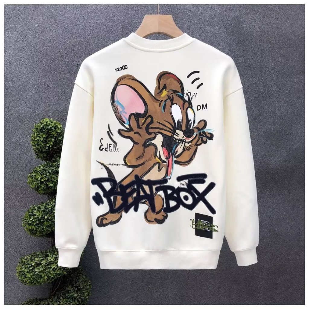 Hanlu Áo Nỉ Thêu Hình Mèo Và Chuột Đơn Giản Thời Trang Thường Ngày Cho Nam