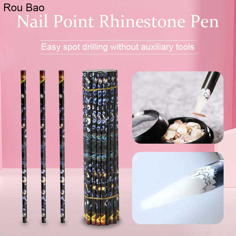 Bút chấm làm móng ROU BAO 17.5cm/ 23cm thiết kế hai đầu đính đá trang trí nghệ thuật