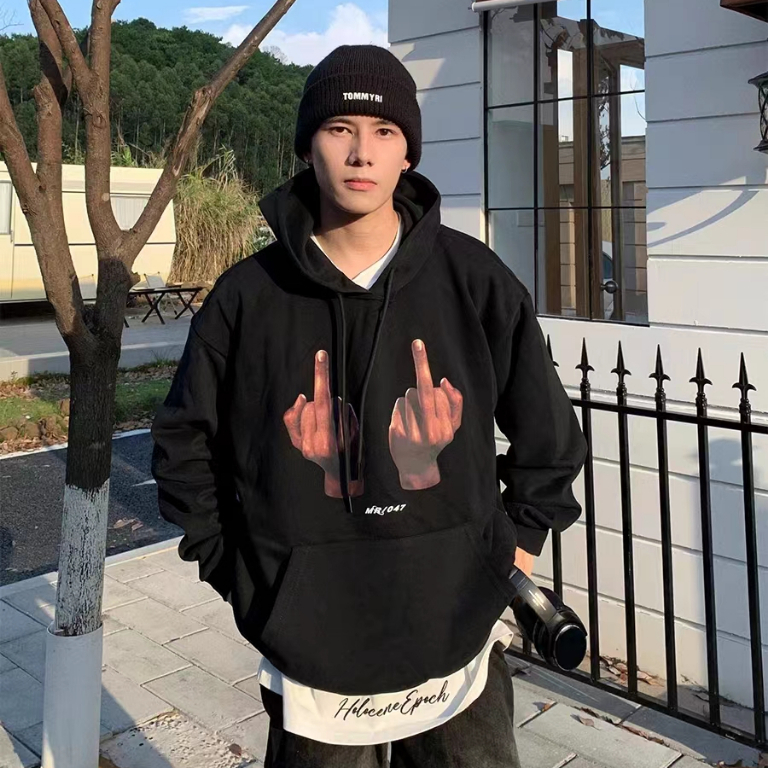Yazhiniao Áo Hoodie Dáng Rộng Hình Ngón Tay Giữa Phong Cách retro Mỹ