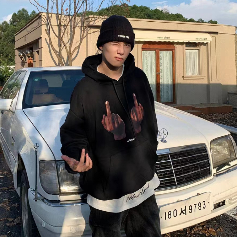 Yazhiniao Áo Hoodie Dáng Rộng Hình Ngón Tay Giữa Phong Cách retro Mỹ