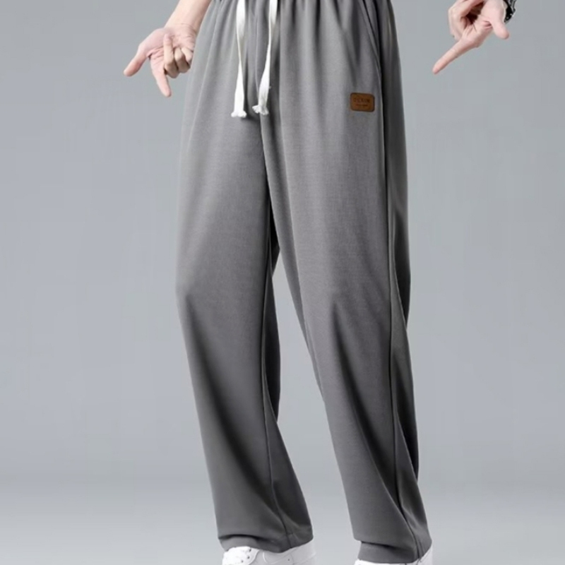 ♞Aff LIGA♞ Quần Thể Thao Ống Rộng Bằng Lụa Lạnh Màu Trơn Dây Rút Thời Trang Mùa Thu 2023 Cách Hàn Quốc Cho Nam