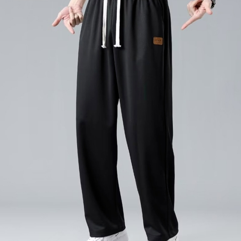 ♞Aff LIGA♞ Quần Thể Thao Ống Rộng Bằng Lụa Lạnh Màu Trơn Dây Rút Thời Trang Mùa Thu 2023 Cách Hàn Quốc Cho Nam