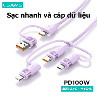 Cáp sạc nhanh USAMS U85 PD 100W type C IP micro USB 3 trong 2 thích hợp cho Iphone15 IPd Android IP8-14 máy tính bảng