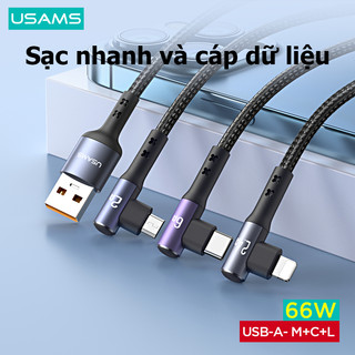Usams dây cáp sạc nhanh khuỷu tay usb type c 3 trong 1 66w 1.2m cho 1phone15 ipd android ip8-14 máy tính bảng cáp dữ liệu sạc nhanh