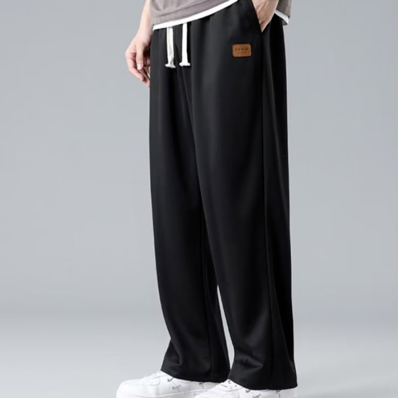 ♞Aff LIGA♞ Quần Thể Thao Ống Rộng Bằng Lụa Lạnh Màu Trơn Dây Rút Thời Trang Mùa Thu 2023 Cách Hàn Quốc Cho Nam