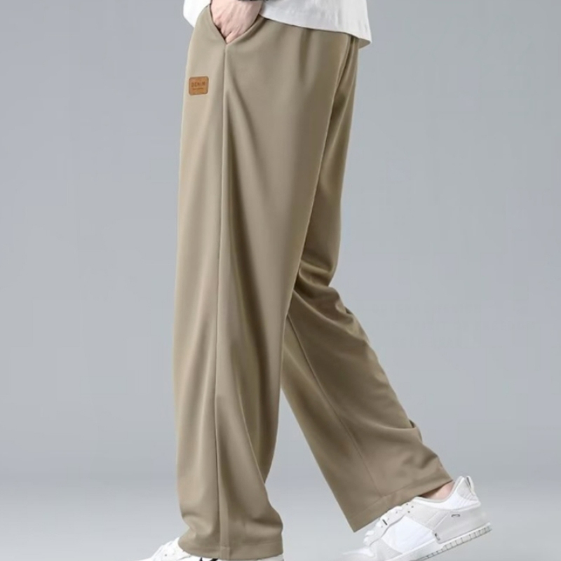 ♞Aff LIGA♞ Quần Thể Thao Ống Rộng Bằng Lụa Lạnh Màu Trơn Dây Rút Thời Trang Mùa Thu 2023 Cách Hàn Quốc Cho Nam