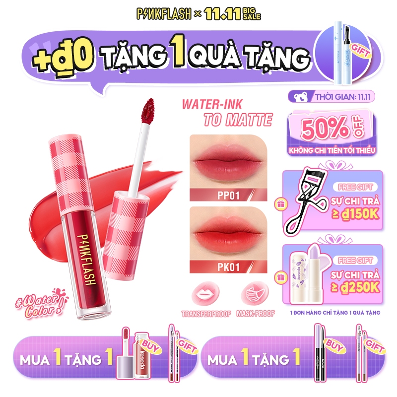 PINKFLASH Áo Kiểu Màu Hồng Thiết Kế Xinh Xắn Hợp Thời Trang #WaterColor Son Môi Dưỡng Ẩm Chống Dính Chống Thấm Nước Màu Hồng Mờ Thời Trang