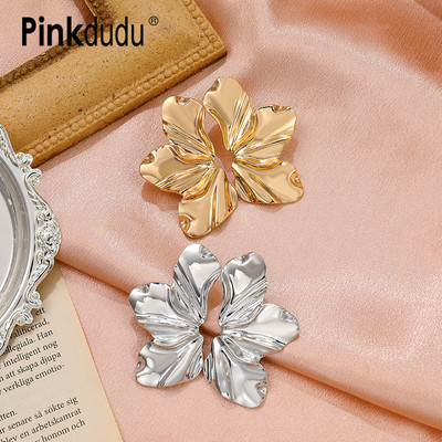 PINKDUDU Retro Phóng Đại Màu Vàng Hoa Bông Tai Đơn Giản Tính Khí Mờ Không Đều Cánh Hoa Hợp Kim Bông Tai Nữ PD1719