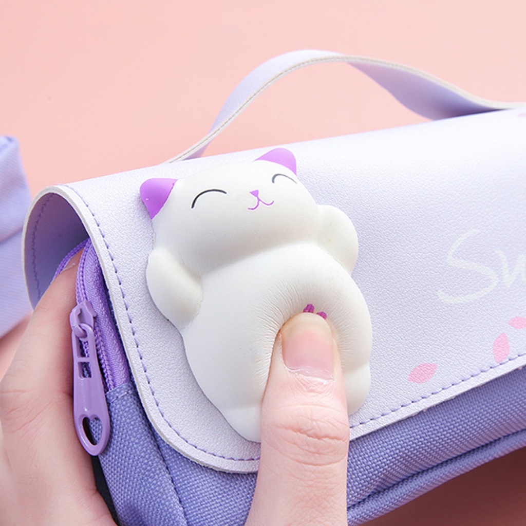 Hộp Đựng Bút 3D Kawaii 3 Lớp Bằng Da Chống Nước Sức Chứa Cao Dễ Thương Sắp Xếp Gọn Gàng Cho Trường Học