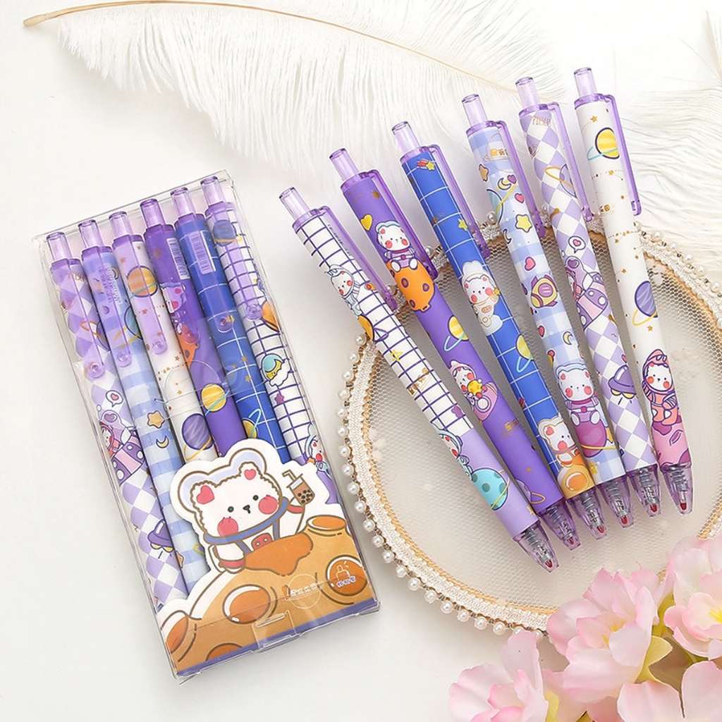 Kawaii 6 Cái/bộ Bộ Bút Gel Văn Phòng Phụ Kiện Đen 0.5 Đổ Lại Hoạt Hình Trường Viết Văn Phòng Phẩm Sinh Viên Văn Phòng Phẩm