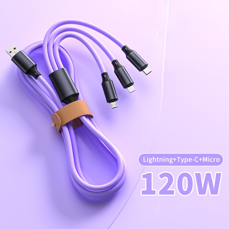 Cáp Sạc Nhanh 3 Trong 1 Đa Năng Cổng usb type c 120w 120Cm Cho Điện Thoại android