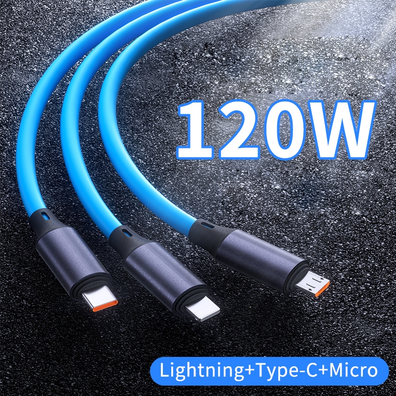 Cáp Sạc Nhanh 3 Trong 1 Đa Năng Cổng usb type c 120w 120Cm Cho Điện Thoại android