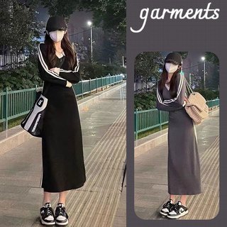 🔥mùa xuân phong cách mới🔥Đầm Dài Tay Cổ Chữ v Váy dài ôm đen Hàn Quốc váy sang trọng rộng phong cách đại học Thời Trang Cho Nữ mùa xuân và mùa thu mới