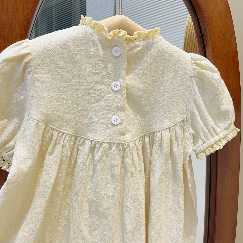 Dễ Thương Đầm Công Chúa Chất Liệu cotton Tay Phồng Thêu Họa Tiết Xinh Xắn Thời Trang Mùa Hè Cho Bé