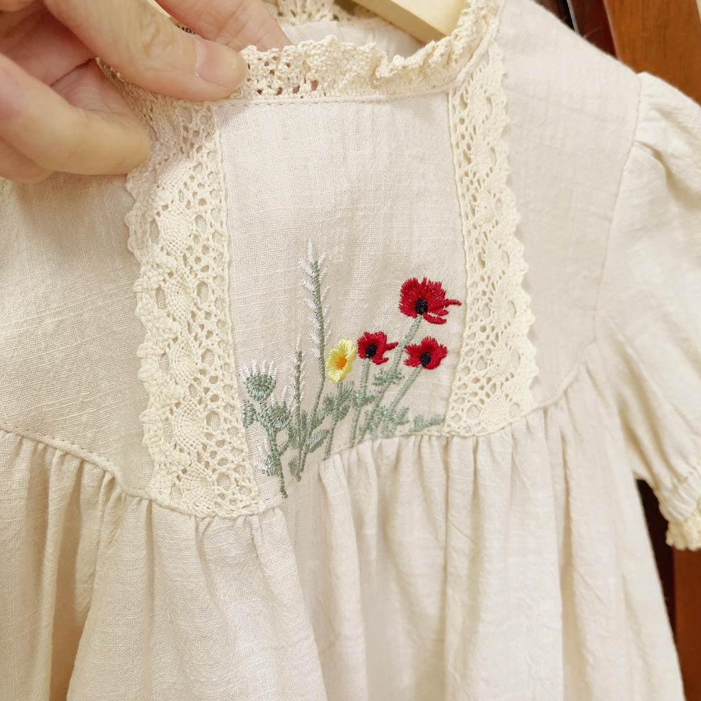 Dễ Thương Đầm Công Chúa Chất Liệu cotton Tay Phồng Thêu Họa Tiết Xinh Xắn Thời Trang Mùa Hè Cho Bé
