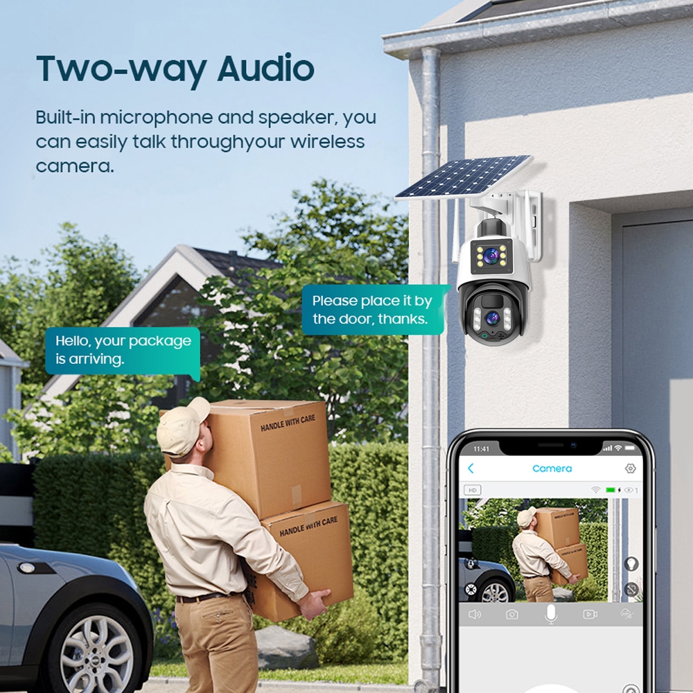 LLSEE V380 Pro 4G Camera 2 Mắt SIM Thẻ năng lượng mặt trời PTZ Camera không dây 4K 8MP Camera năng lượng mặt trời WIFI ngoài trời 360 Built-in Pin không thấm nước